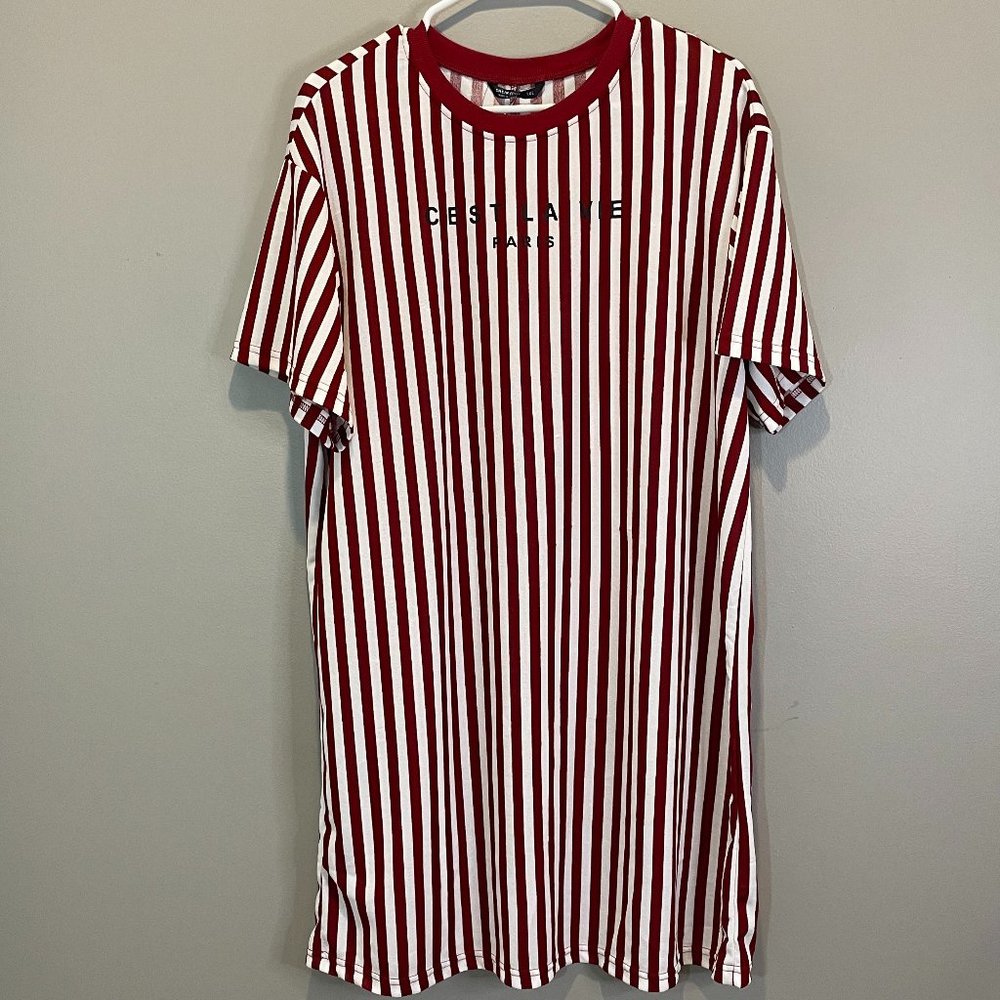Shein Curve Womens Sht Sl. Striped Graphic Sleep Shirt sz 1X NWOT